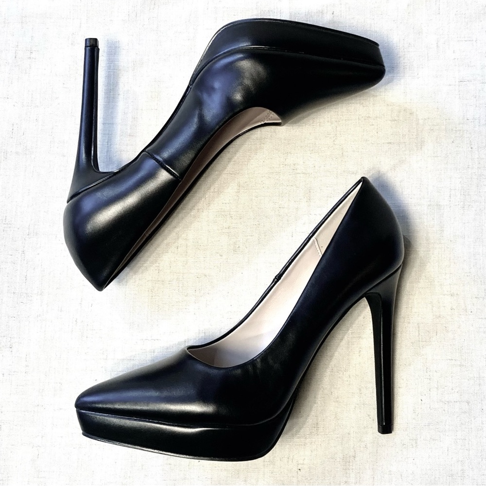 Elisabet Tang Black Leather Platform Stilettos